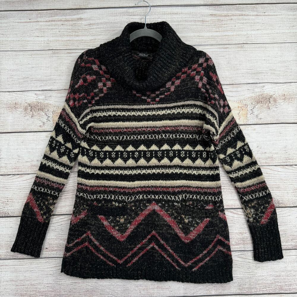 Lucky Brand Wool Blend Geometric Print Turtleneck Sweater Womens S Black Purple - Picture 1 of 10